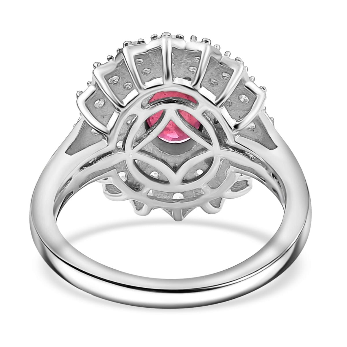 Niassa Ruby (FF) and White Zircon 2.90 ctw Crimson Starburst Ring in Rhodium Over Sterling Silver (Size 7.0) image number 4