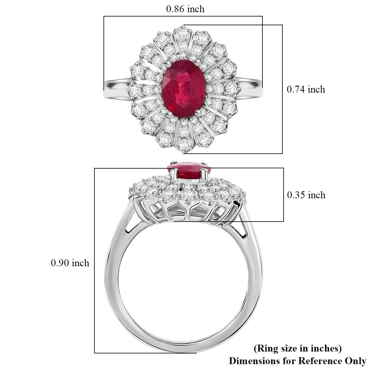 Niassa Ruby (FF) and White Zircon 2.90 ctw Crimson Starburst Ring in Rhodium Over Sterling Silver (Size 7.0) image number 5