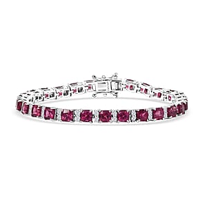 D'Joy Tanzanian Wine Garnet and White Zircon 14.10 ctw Royal Radiance Tennis Bracelet in Rhodium Over Sterling Silver (6.50 In)