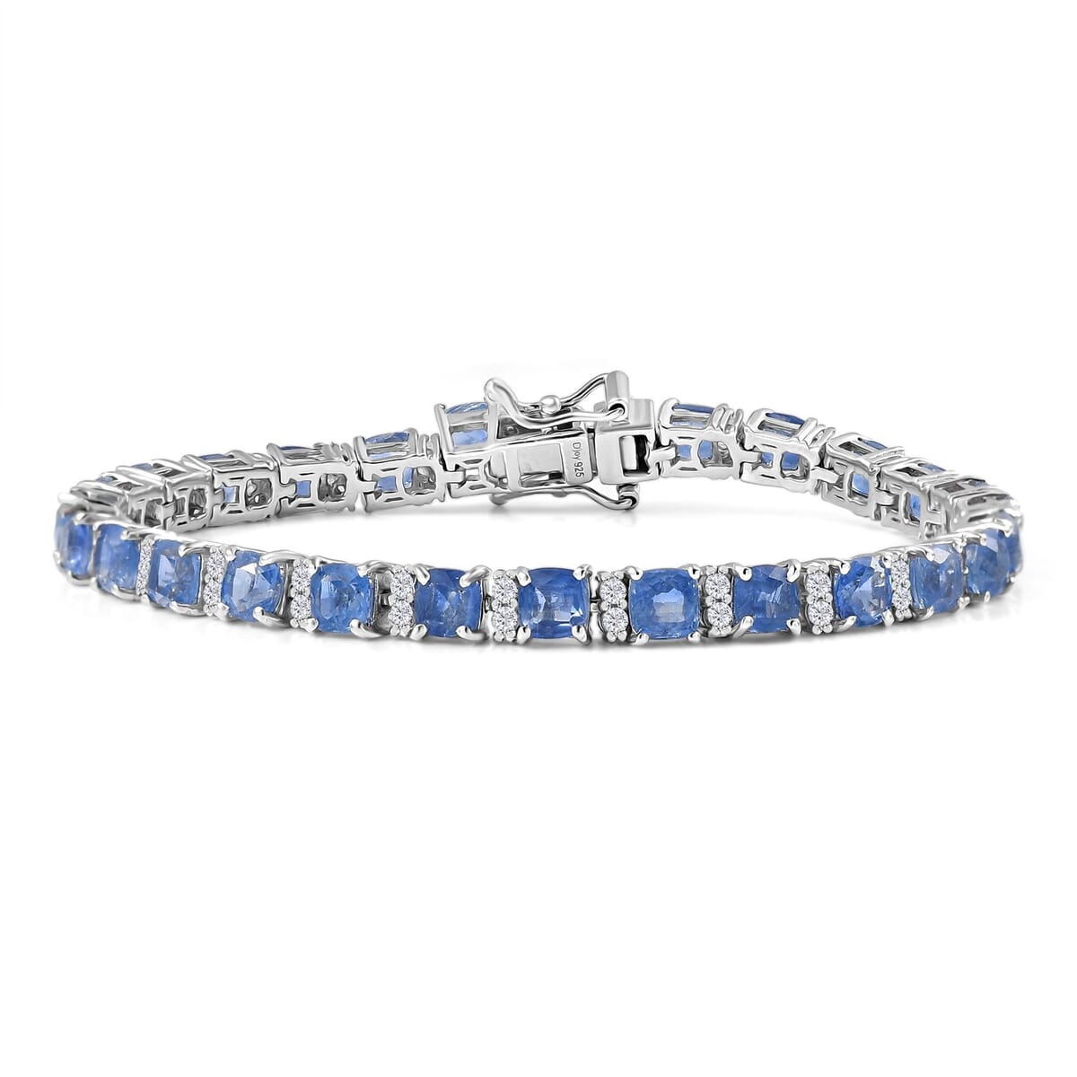 Kashmir Kyanite and White Zircon 12.85 ctw Tennis Bracelet in Rhodium Over Sterling Silver (6.50 In) image number 0
