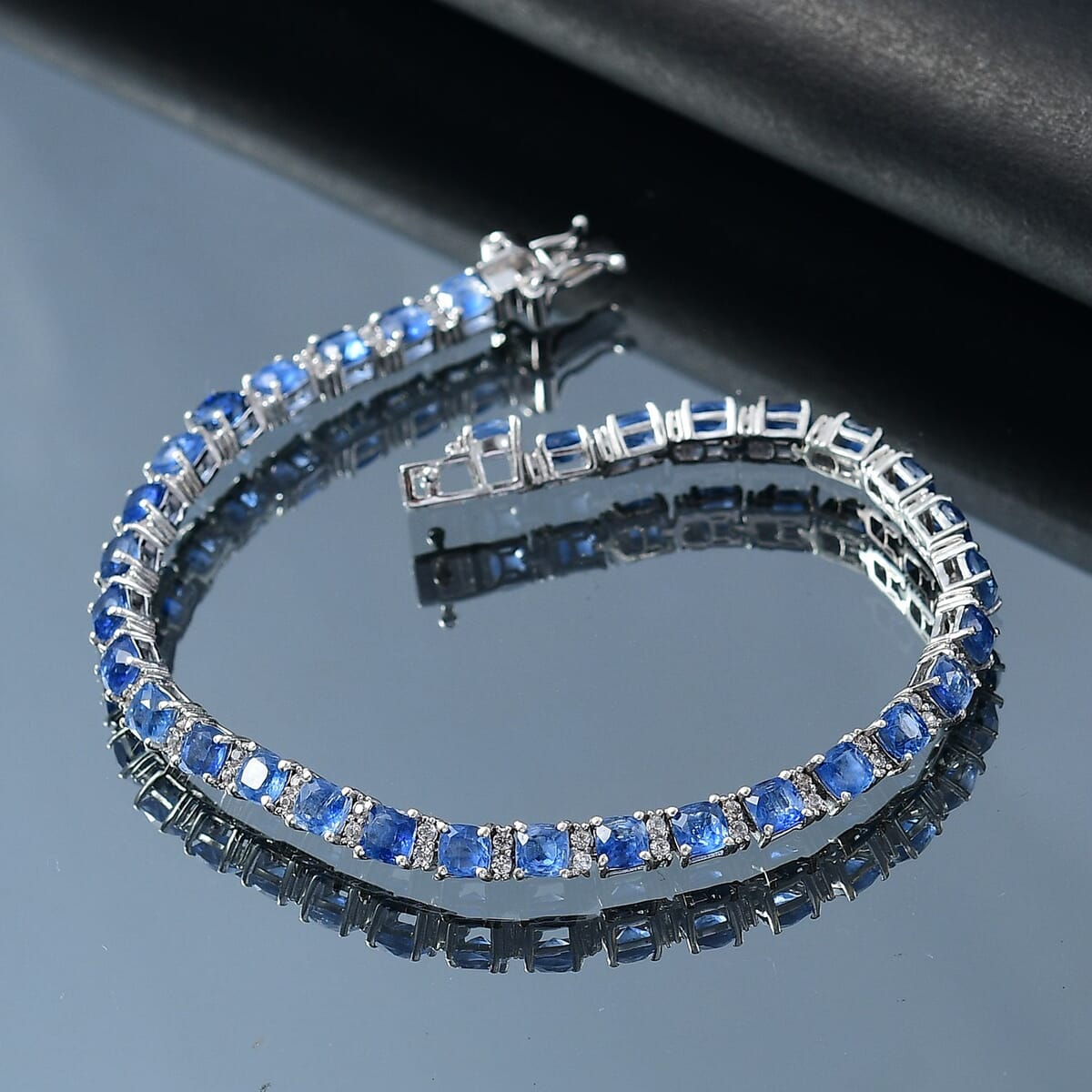 Kashmir Kyanite and White Zircon 12.85 ctw Tennis Bracelet in Rhodium Over Sterling Silver (6.50 In) image number 1
