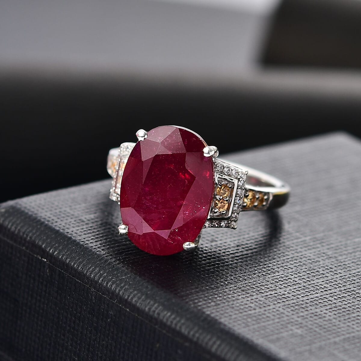 Niassa Ruby (FF) and Multi Gemstone 10.15 ctw Scarlet Elegance Ring in Rhodium Over Sterling Silver (Size 10.0) image number 1