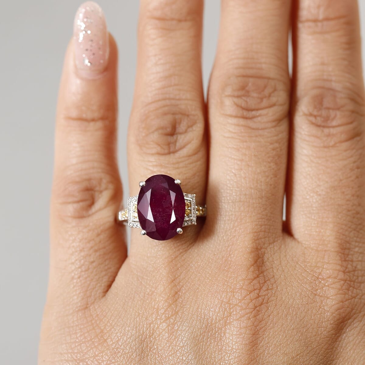Niassa Ruby (FF) and Multi Gemstone 10.15 ctw Scarlet Elegance Ring in Rhodium Over Sterling Silver (Size 10.0) image number 2