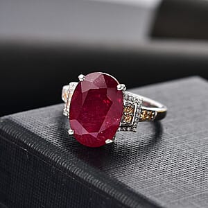Niassa Ruby (FF) and Multi Gemstone 10.15 ctw Scarlet Elegance Ring in Rhodium Over Sterling Silver (Size 6.0)