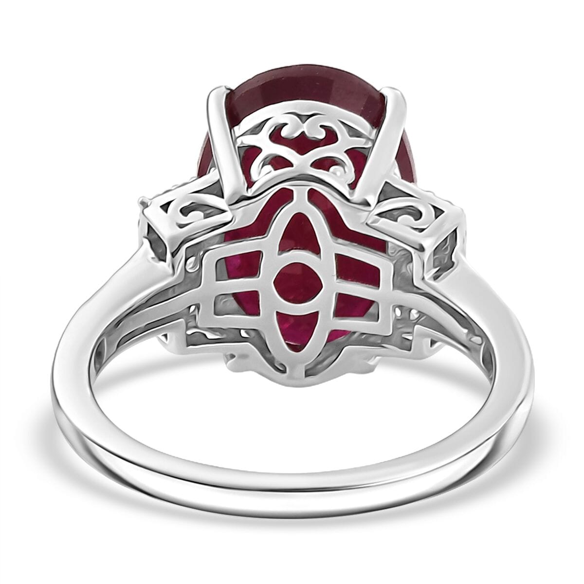 Niassa Ruby(FF) and Multi Gemstone 10.15 ctw Scarlet Elegance Ring in Rhodium Over Sterling Silver (Size 9.0) image number 4