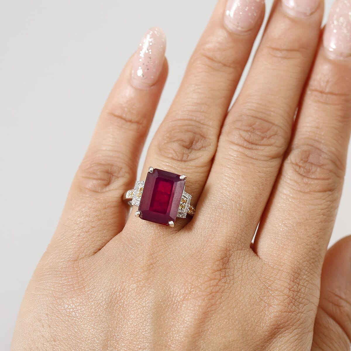 Niassa Ruby (FF) and Multi Gemstone 12.75 ctw Scarlet Elegance Ring in Rhodium Over Sterling Silver (Size 8.0) image number 2