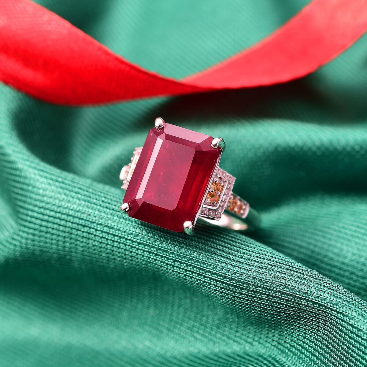 Niassa Ruby (FF) and Multi Gemstone 12.75 ctw Scarlet Elegance Ring in Rhodium Over Sterling Silver (Size 9.0) image number 1