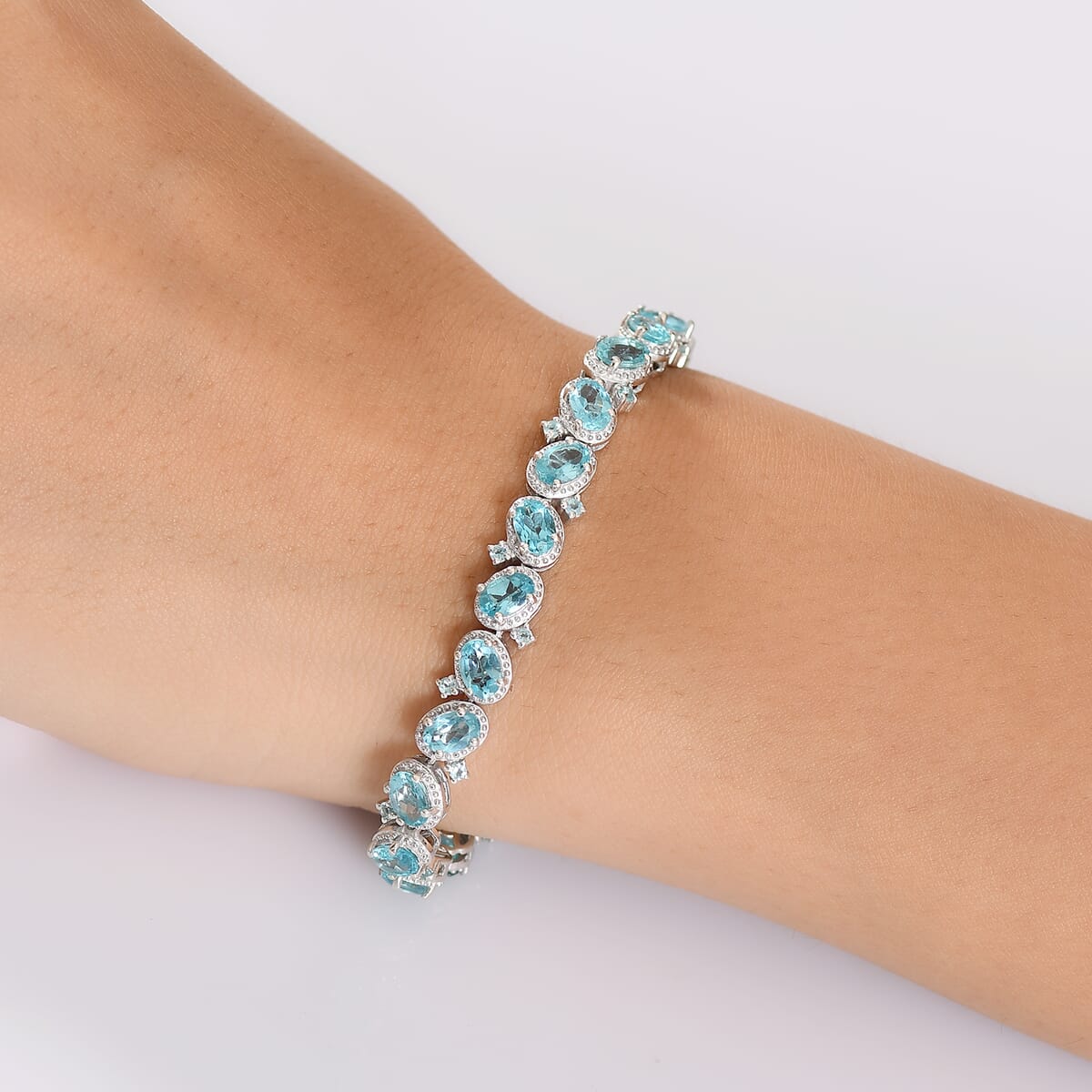 D'Joy Betroka Blue Apatite 14.30 ctw Floral Vine Bracelet in Rhodium Over Sterling Silver (8.00 In) image number 2