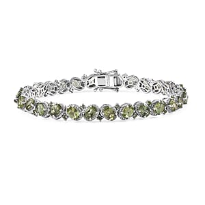 D'Joy Madagascar Green Apatite 13.75 ctw Floral Vine Bracelet in Rhodium Over Sterling Sil (8.00 In) 