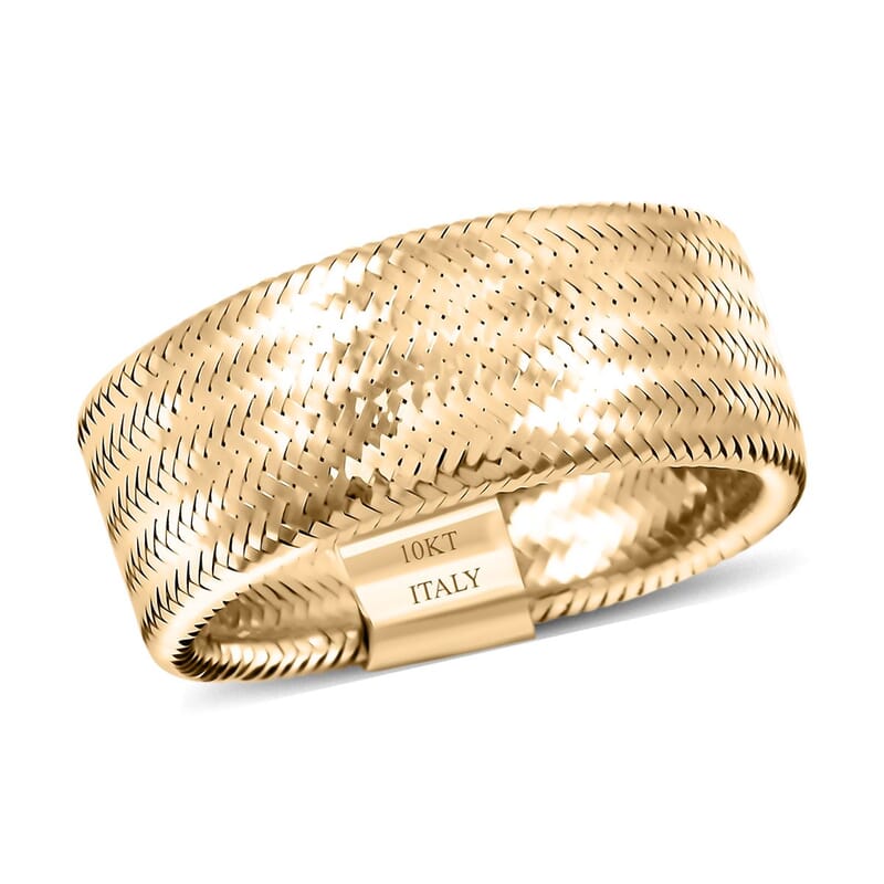 Italian 8mm Mesh Stretch Ring in 10K Yellow Gold (0.85 Grams)