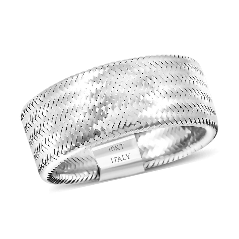 Italian 8mm Mesh Stretch Ring in 10K White Gold (0.88 Grams)