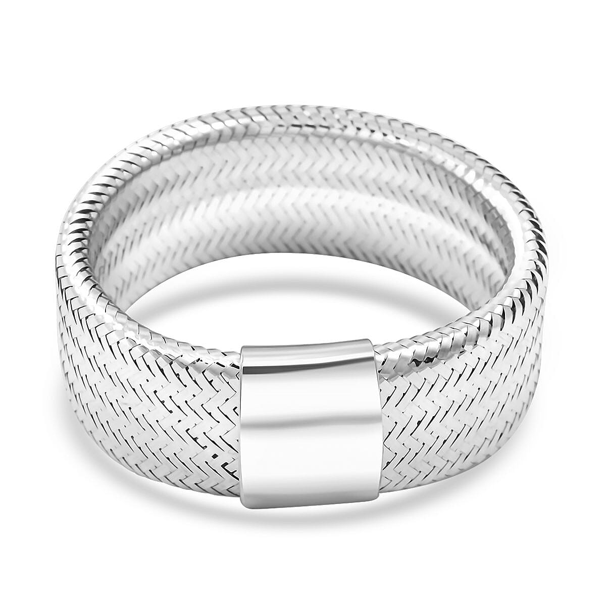 Italian 8mm Mesh Stretch Ring in 10K White Gold (0.88 Grams)