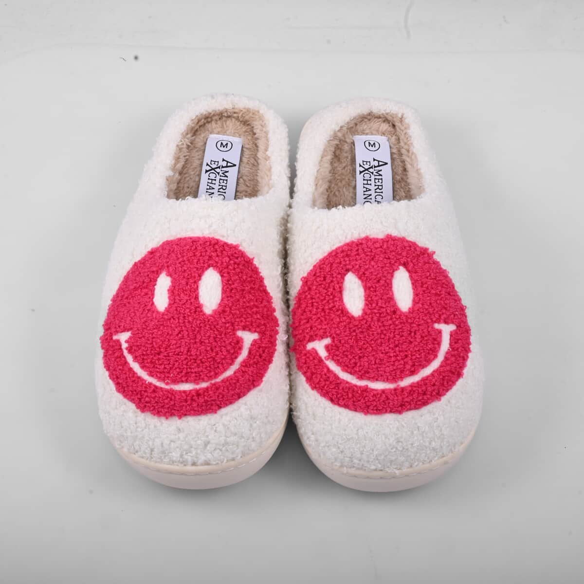 American Exchange Fuchsia White Smiley Face Fur Slippers Fuchsia - S   image number 0