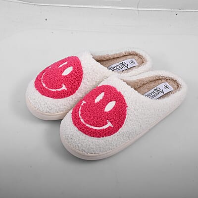 American Exchange Women's Fuchsia Smiley Face Memory Foam Slippers - Small