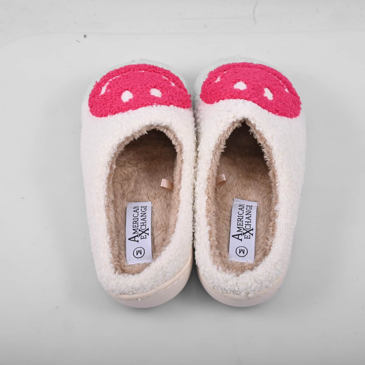 American Exchange Fuchsia White Smiley Face Fur Slippers Fuchsia - S   image number 2