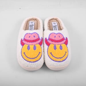 American Exchange Women's Cowboy Smiley Face Memory Foam Slippers - Large