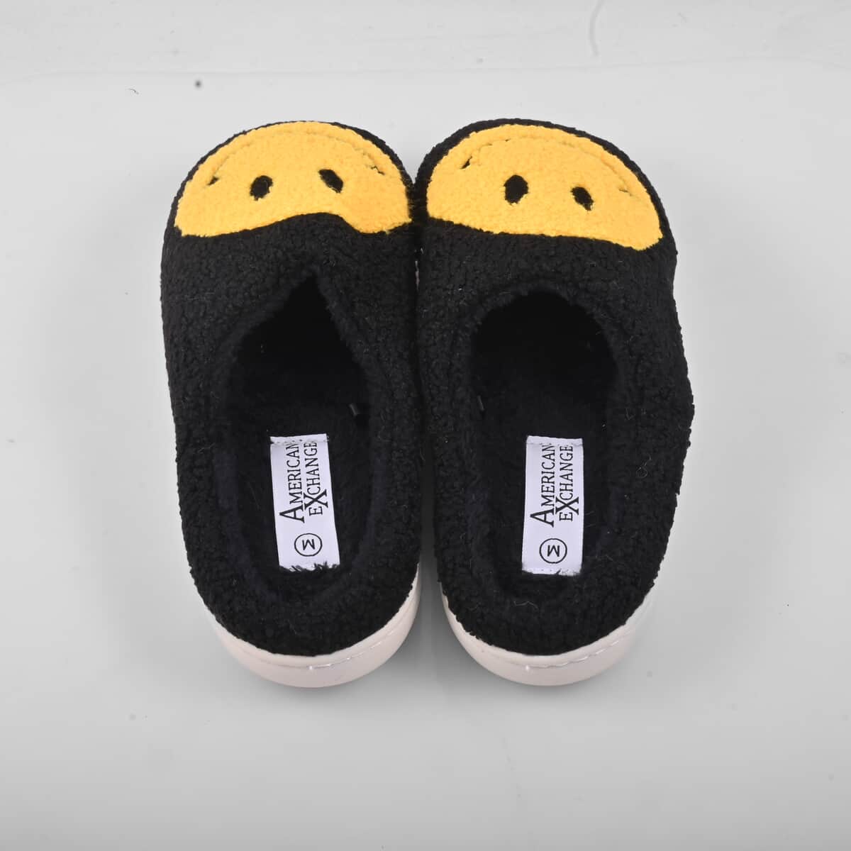 American Exchange Women's Black Smiley Face Memory Foam Slippers - Large (Ships in 5 Business Days) image number 2