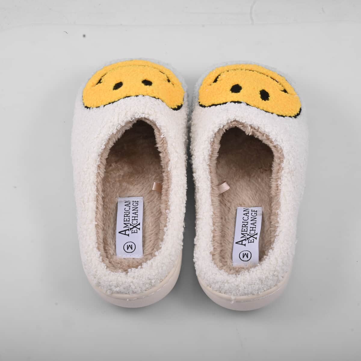 American Exchange Women's White Smiley Face Memory Foam Slippers - Medium (Ships in 5 Business Days) image number 2