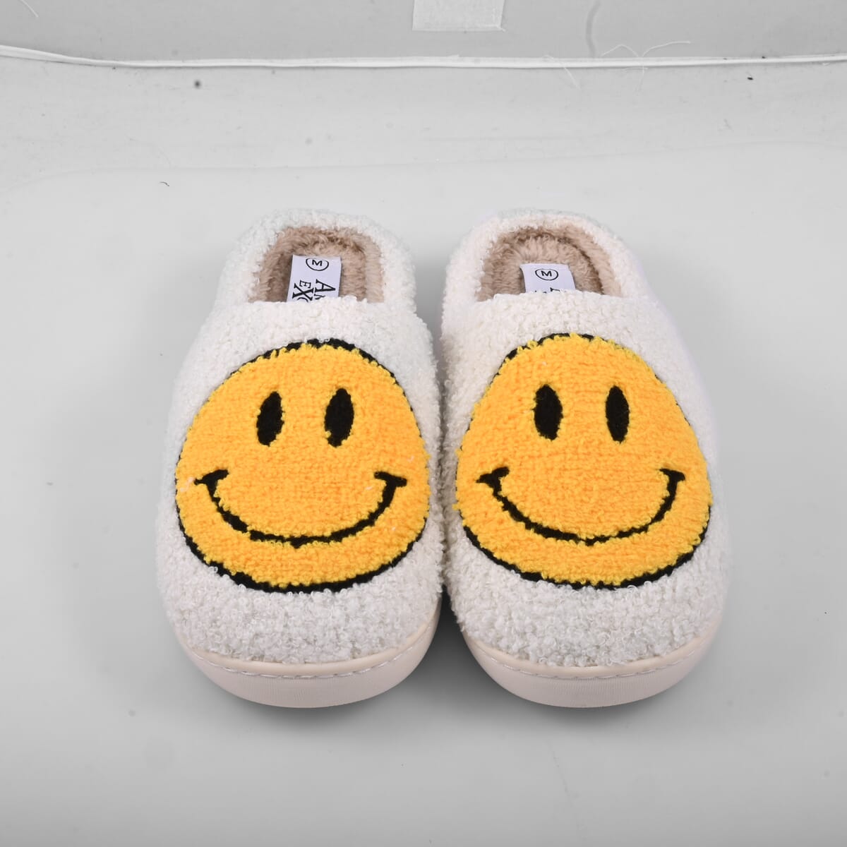 American Exchange Women's White Smiley Face Memory Foam Slippers - Small  image number 0