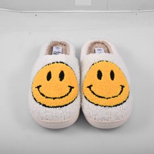 American Exchange Women's White Smiley Face Memory Foam Slippers - XL
