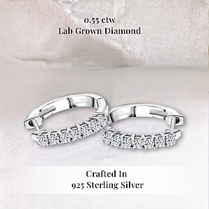 Luxuriant Lab Grown Diamond G-H I1 0.55 ctw Hoop Earrings in Rhodium Over Sterling Silver (Del. in 12-15 Days)