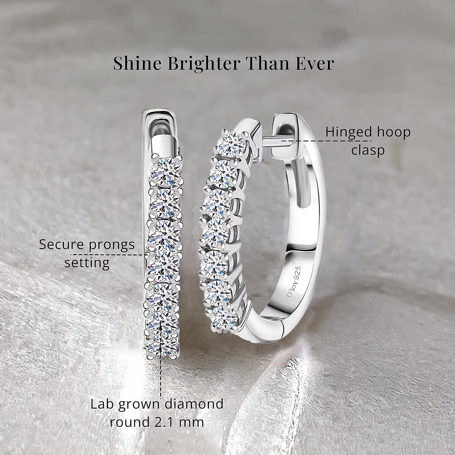 D'Joy Lab Grown Diamond I1 0.60 ctw Hoop Earrings in Rhodium Over Sterling Silver (Del. in 12-15 Days)