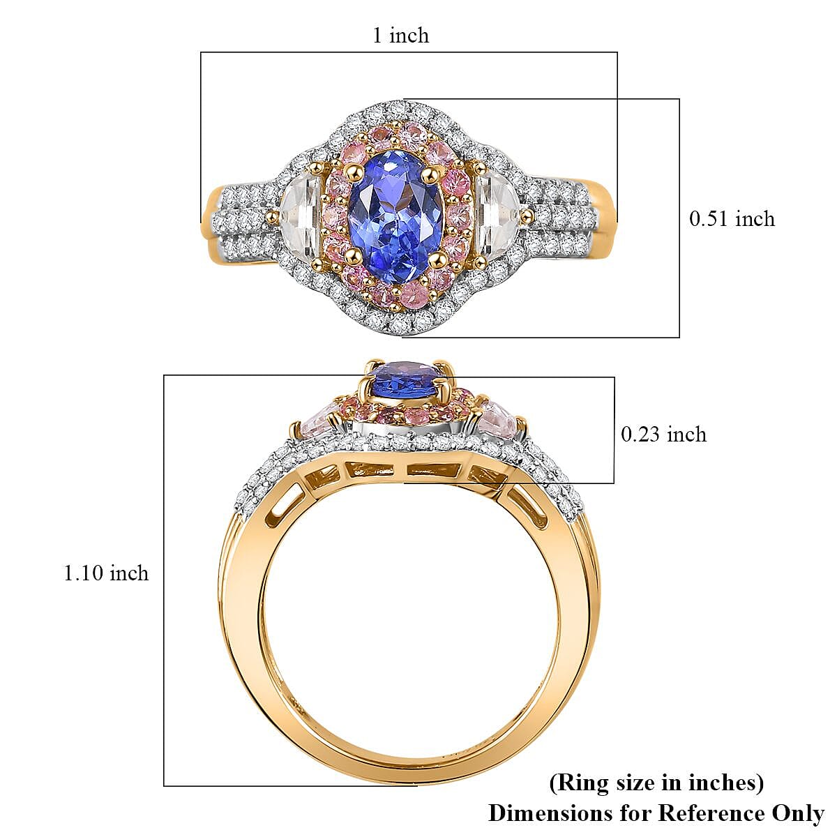 D'Joy Premium Tanzanite and Multi Gemstone 2.20 ctw Art Deco Ring in 18K Vermeil Yellow Gold Over Sterling Silver (Size 7.0)