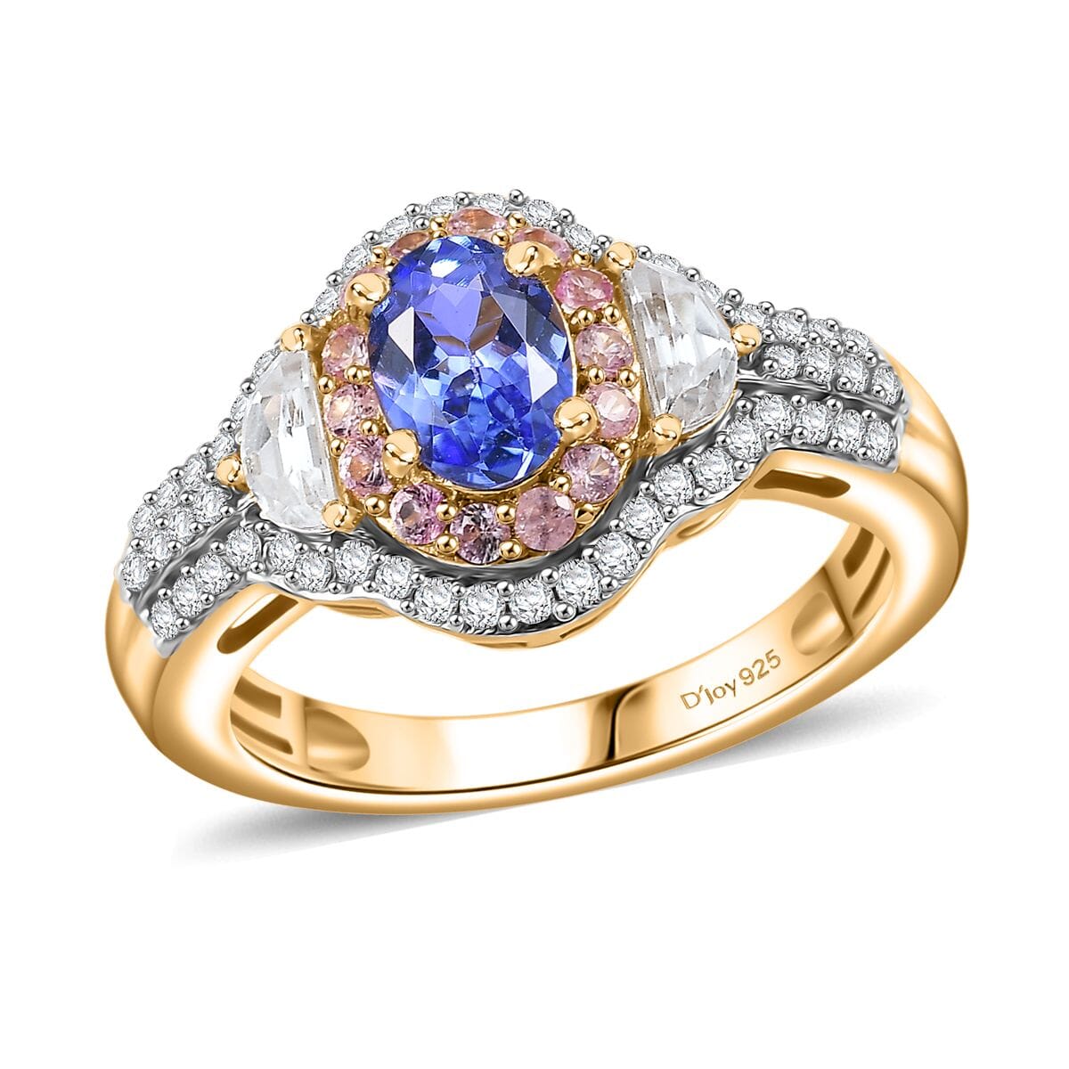Premium Tanzanite and Multi Gemstone 2.20 ctw Art Deco Ring in 18K Vermeil Yellow Gold Over Sterling Silver (Size 8.0) image number 0