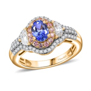 Premium Tanzanite and Multi Gemstone 2.20 ctw Art Deco Ring in 18K Vermeil Yellow Gold Over Sterling Silver (Size 8.0)