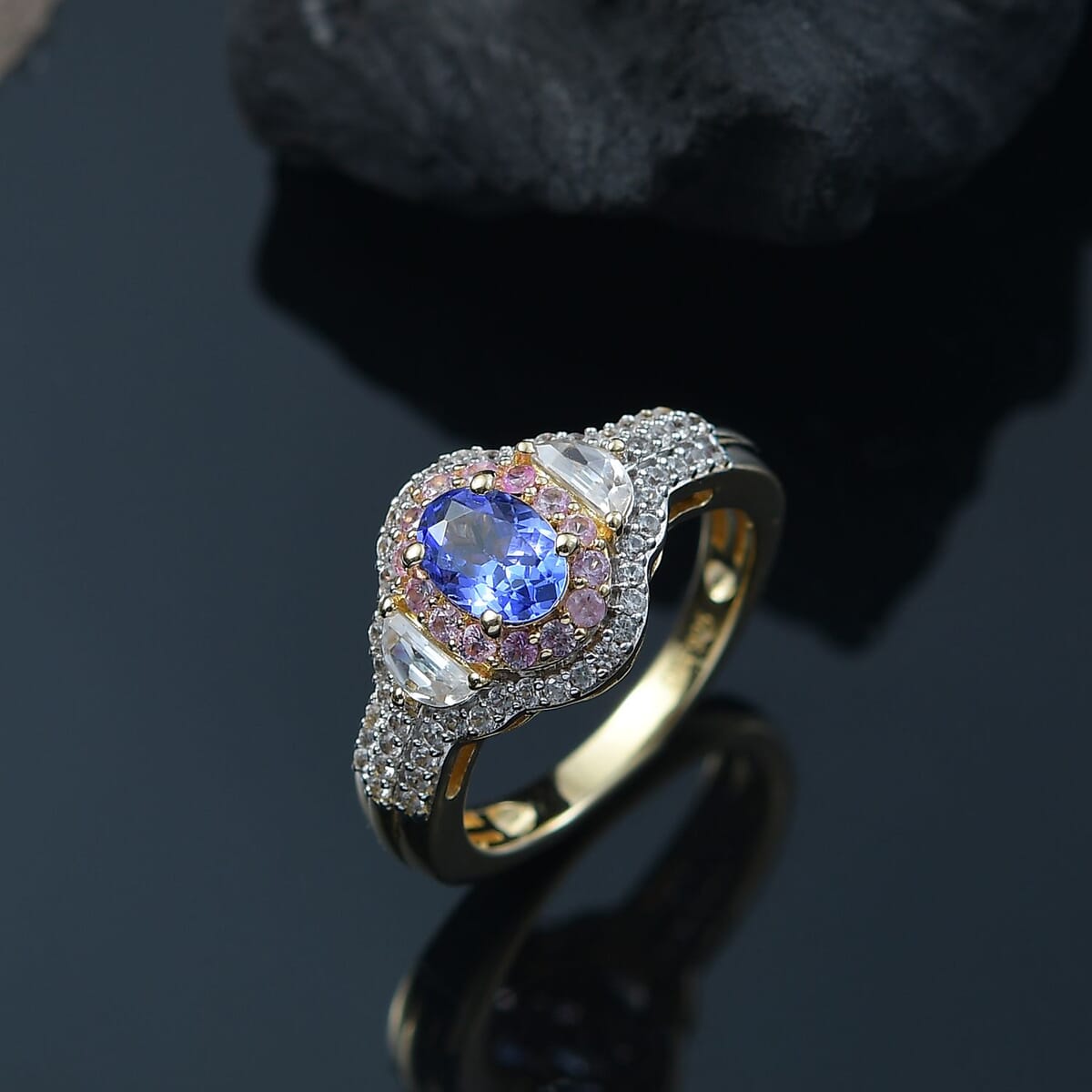Premium Tanzanite and Multi Gemstone 2.20 ctw Art Deco Ring in 18K Vermeil Yellow Gold Over Sterling Silver (Size 8.0) image number 1