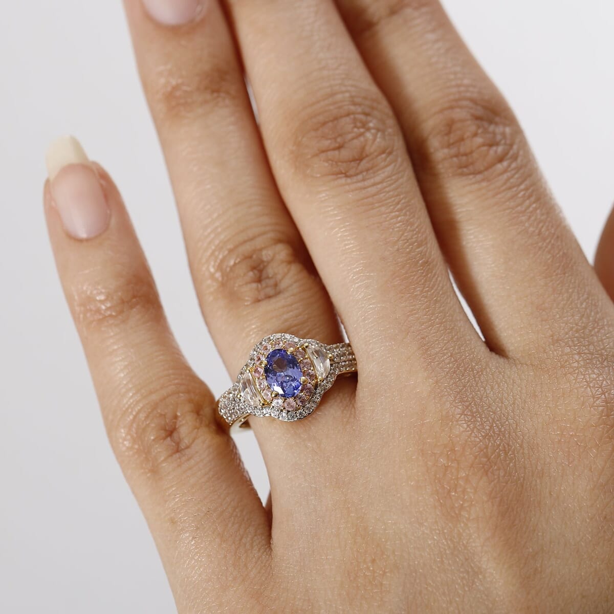 Premium Tanzanite and Multi Gemstone 2.20 ctw Art Deco Ring in 18K Vermeil Yellow Gold Over Sterling Silver (Size 8.0) image number 2