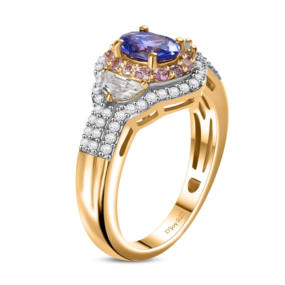 Premium Tanzanite and Multi Gemstone 2.20 ctw Art Deco Ring in 18K Vermeil Yellow Gold Over Sterling Silver (Size 8.0) image number 3