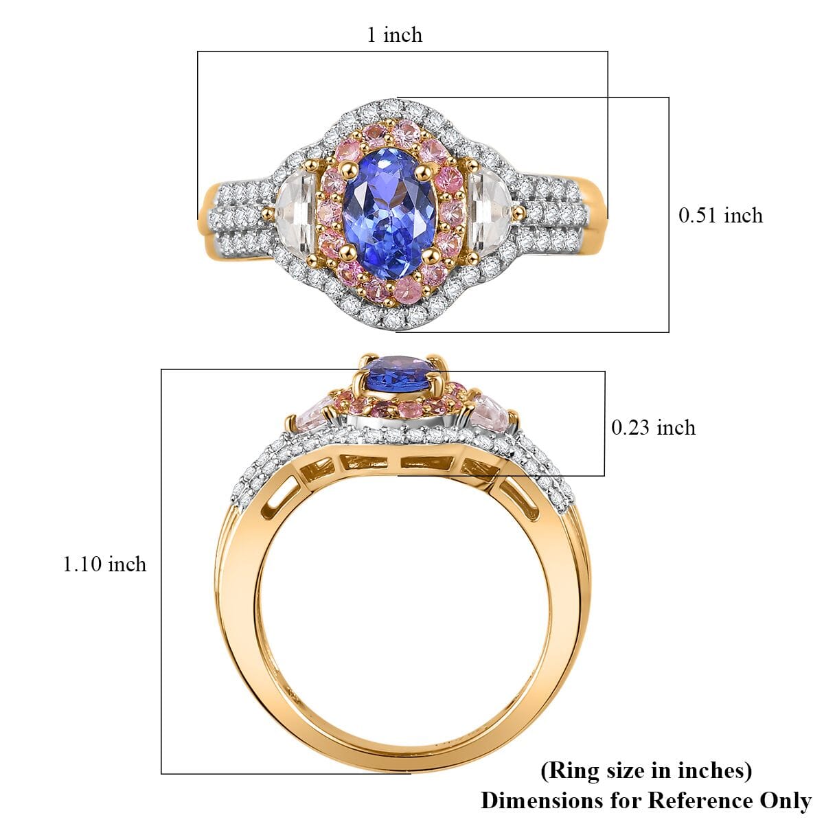 Premium Tanzanite and Multi Gemstone 2.20 ctw Art Deco Ring in 18K Vermeil Yellow Gold Over Sterling Silver (Size 8.0) image number 5