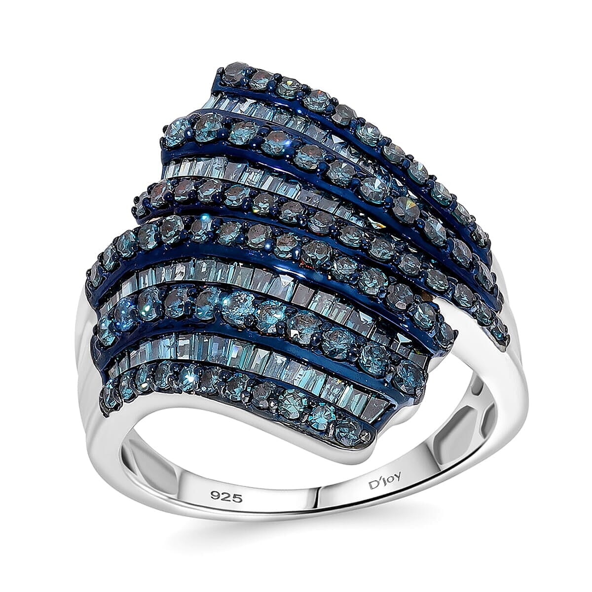 Blue Diamond (IR) Bypass Ring in Platinum Over Sterling Silver (Size 10.0) 2.00 ctw image number 0