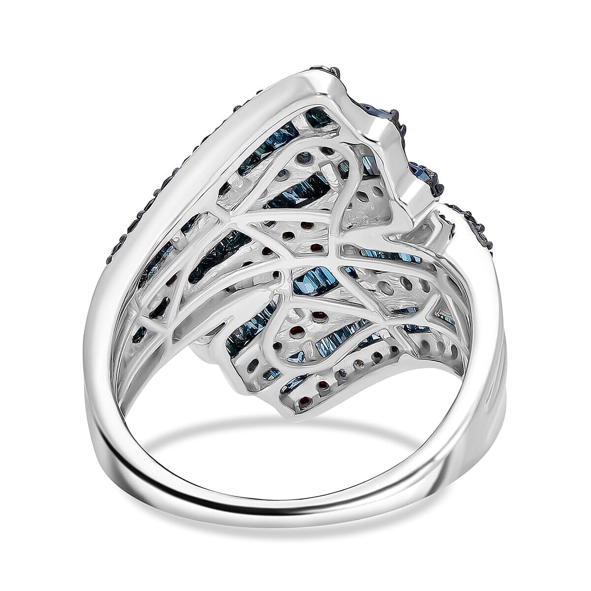 Blue Diamond (IR) Bypass Ring in Platinum Over Sterling Silver (Size 10.0) 2.00 ctw image number 3