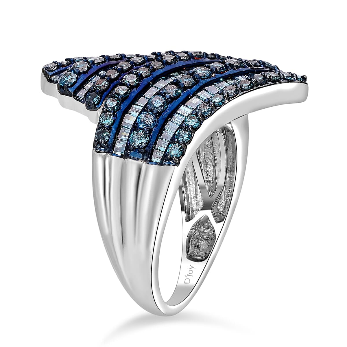 Blue Diamond (IR) Bypass Ring in Platinum Over Sterling Silver (Size 11.0) 2.00 ctw image number 2