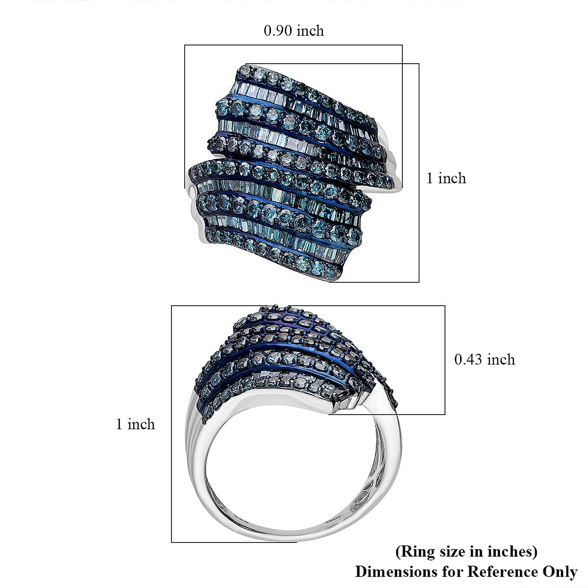 Blue Diamond (IR) Bypass Ring in Platinum Over Sterling Silver (Size 11.0) 2.00 ctw image number 4