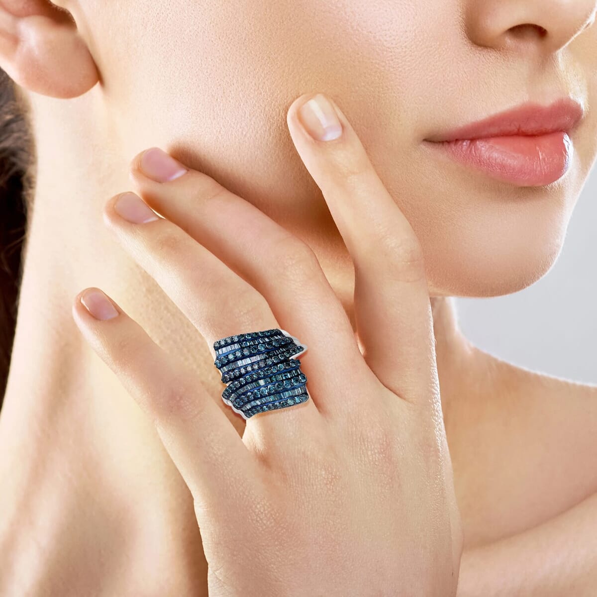 Blue Diamond 2.00 ctw Bypass Ring in Platinum Over Sterling Silver (Size 6.0) image number 1