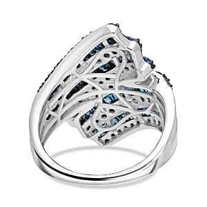 Blue Diamond 2.00 ctw Bypass Ring in Platinum Over Sterling Silver (Size 6.0)