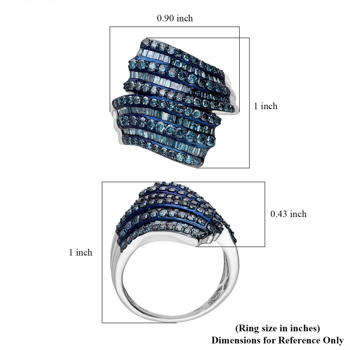 Blue Diamond 2.00 ctw Bypass Ring in Platinum Over Sterling Silver (Size 6.0) image number 4