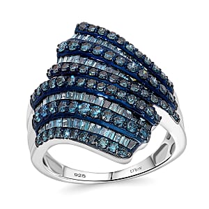 Blue Diamond 2.00 ctw Bypass Ring in Platinum Over Sterling Silver (Size 9.0)