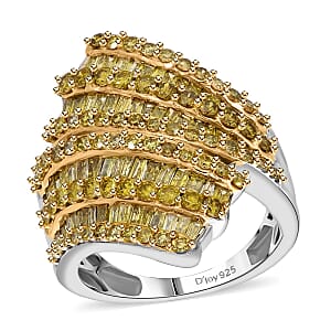 Yellow Diamond (IR) Bypass Ring in Platinum Over Sterling Silver (Size 10.0) 2.00 ctw