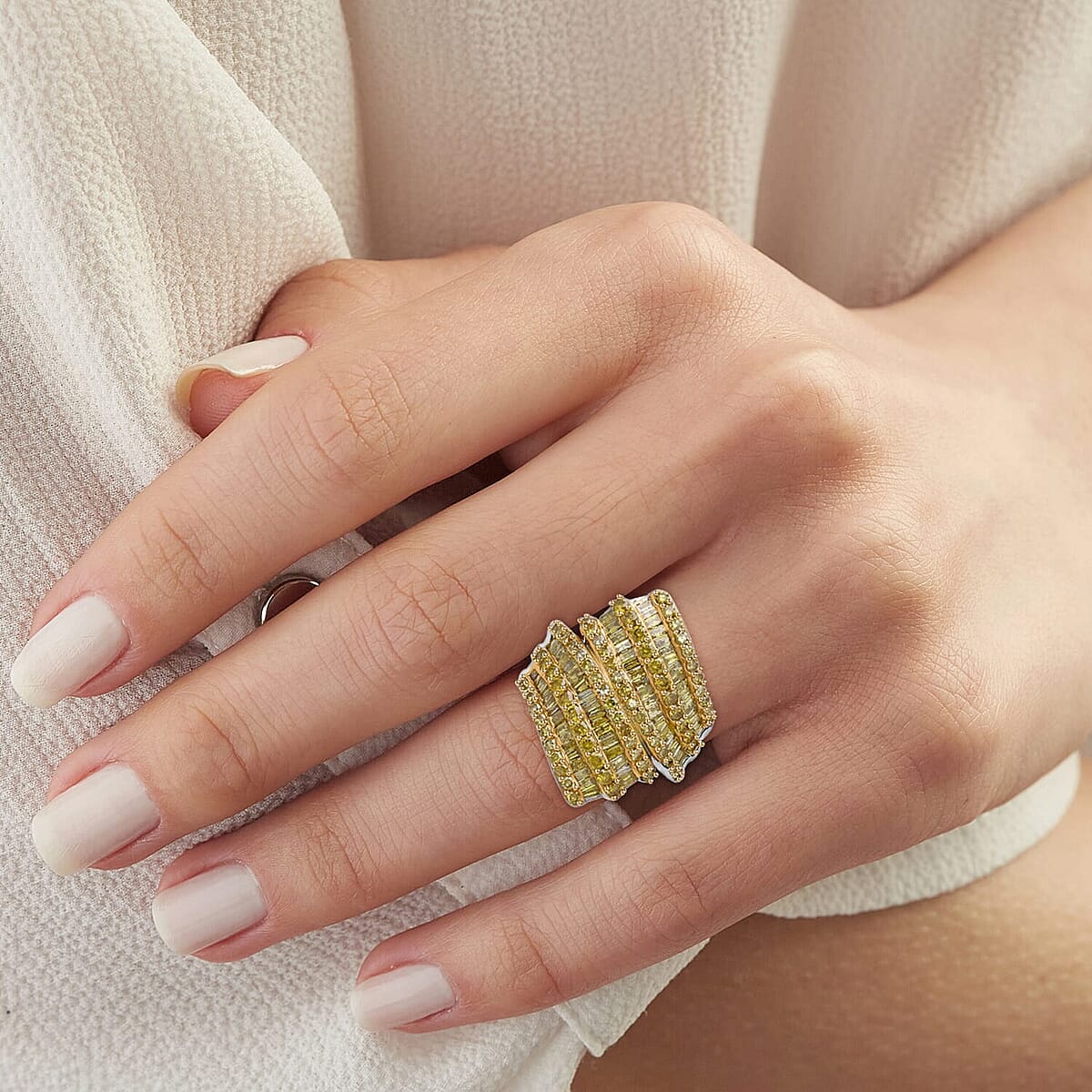 Yellow Diamond (IR) Bypass Ring in Platinum Over Sterling Silver (Size 10.0) 2.00 ctw image number 1