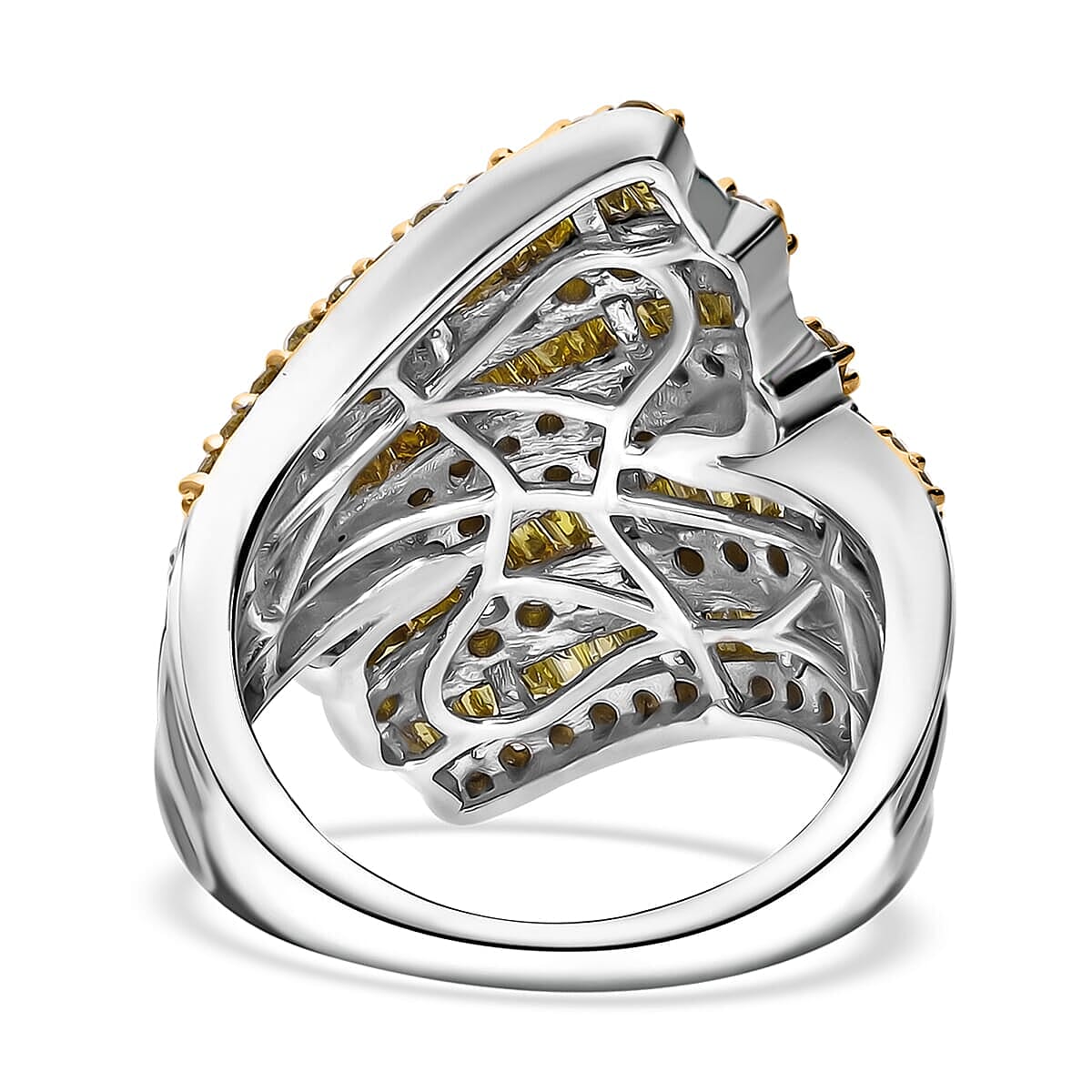Yellow Diamond (IR) Bypass Ring in Platinum Over Sterling Silver (Size 10.0) 2.00 ctw image number 3
