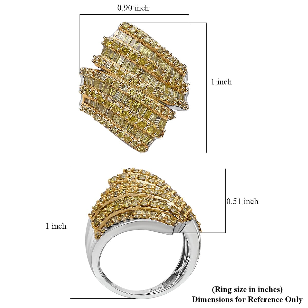 Yellow Diamond (IR) Bypass Ring in Platinum Over Sterling Silver (Size 10.0) 2.00 ctw image number 4
