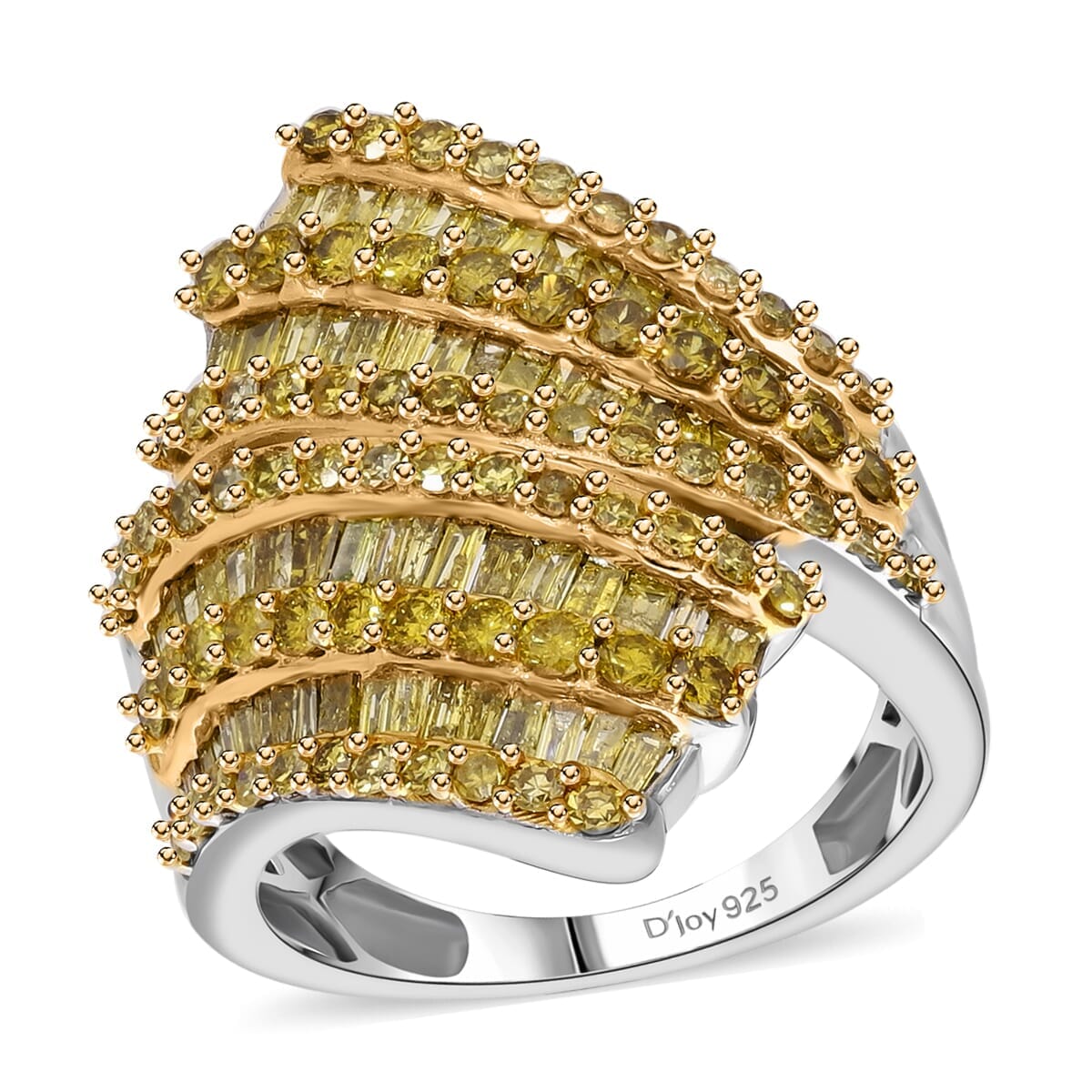 Yellow Diamond 2.00 ctw Bypass Ring in Platinum Over Sterling Silver (Size 6.0) image number 0