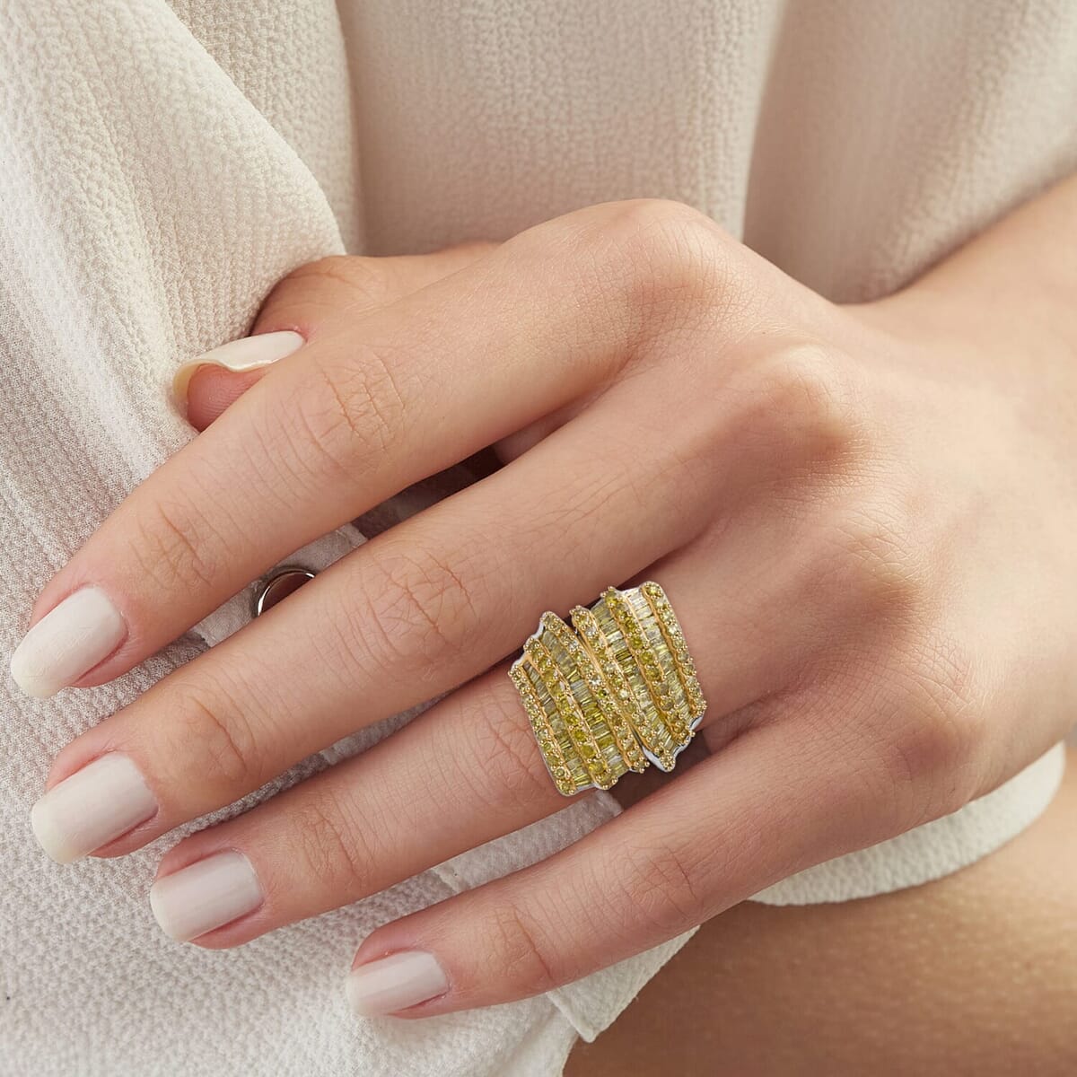 Yellow Diamond 2.00 ctw Bypass Ring in Platinum Over Sterling Silver (Size 6.0) image number 1