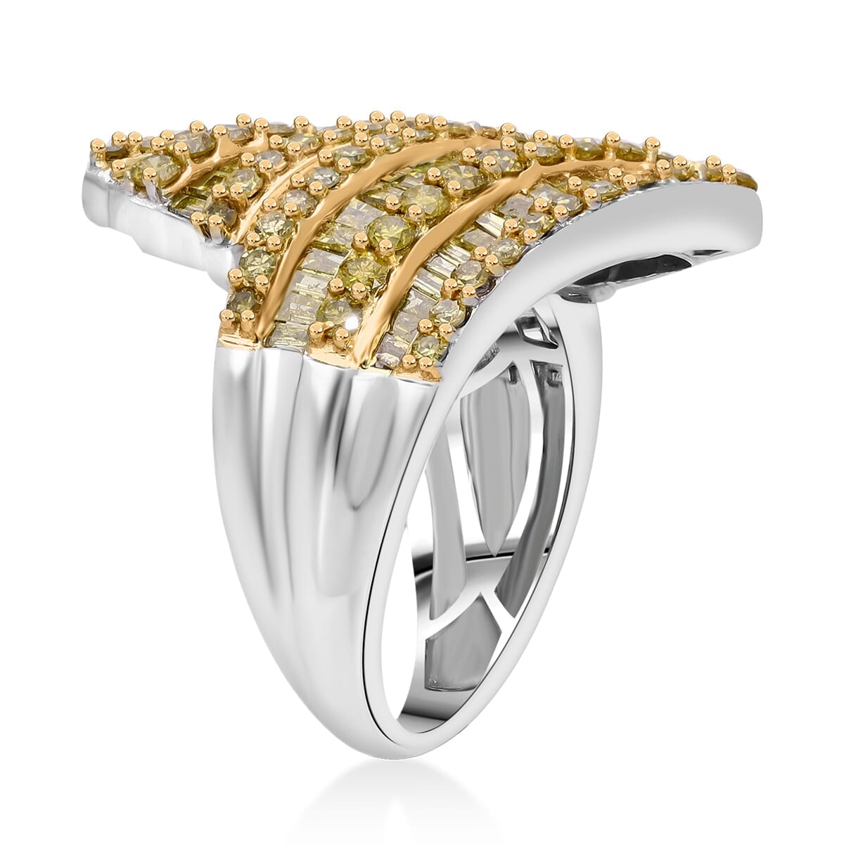 Yellow Diamond 2.00 ctw Bypass Ring in Platinum Over Sterling Silver (Size 6.0) image number 2