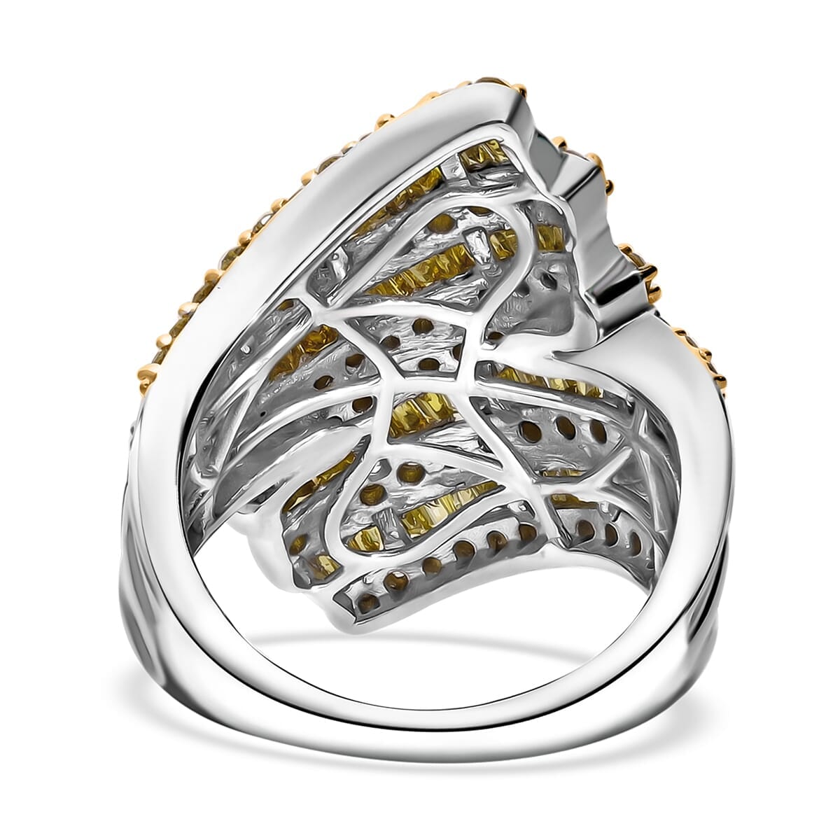 Yellow Diamond 2.00 ctw Bypass Ring in Platinum Over Sterling Silver (Size 6.0) image number 3