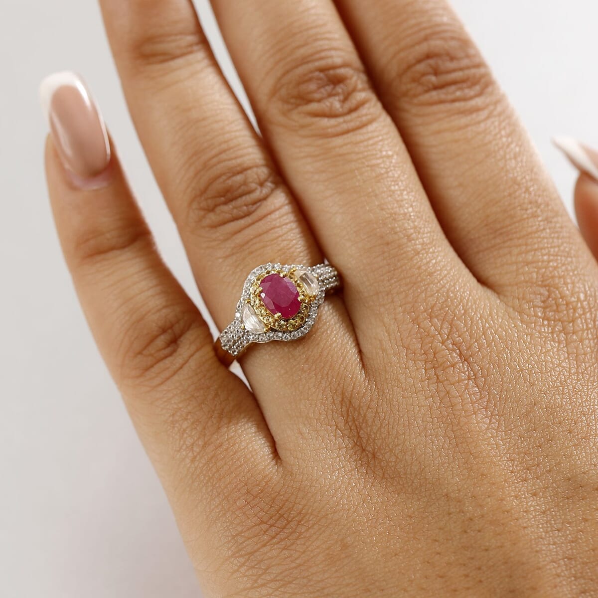 AAA Royal Ruby and Multi Gemstone 2.40 ctw Art Deco Ring in 18K Vermeil Yellow Gold Over Sterling Silver (Size 7.0) image number 2